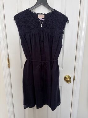 Crown Navy Sleeveless Smocked Mini Dress with Tie Waist